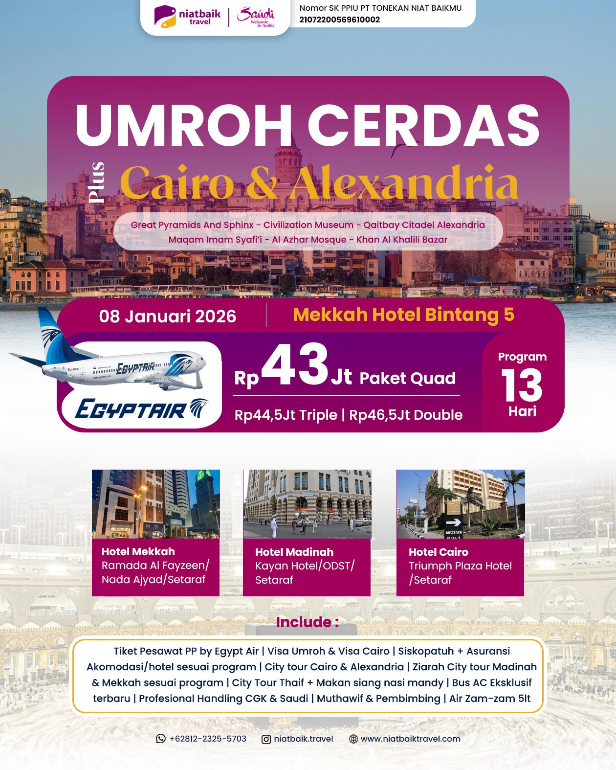 Umroh Cerdas 08 Januari 2026 Plus Cairo & Alexandria